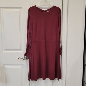 LOFT Burgundy Long Sleeve Dress T24